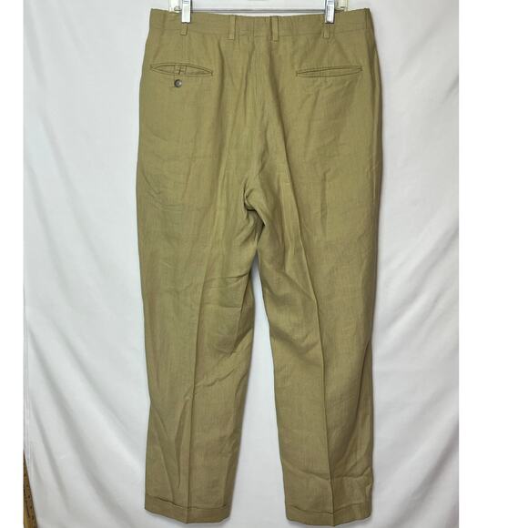 Brooks Brothers Men's 36x31 Tan 100% Linen Pleated Front Cuffed Hem Pants Summer - Picture 2 of 8